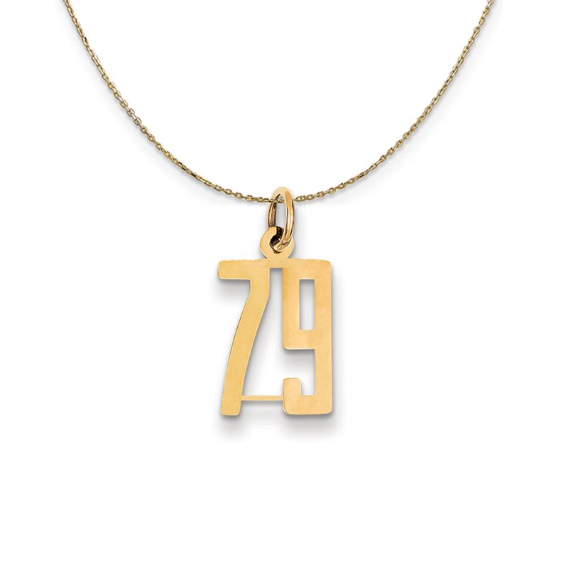 14k Yellow Gold, Alumni Small Elongated Number 79 Necklace - 24 Inch